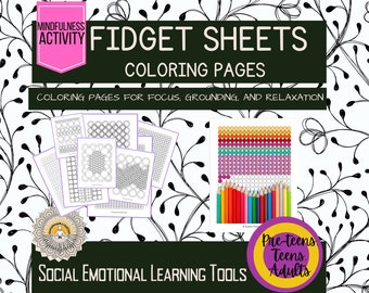 Fidget Sheets | Complex Coloring Pages Workbook | for grounding, relaxation, anxiety, focus, centering | Sunshine Creation Shop