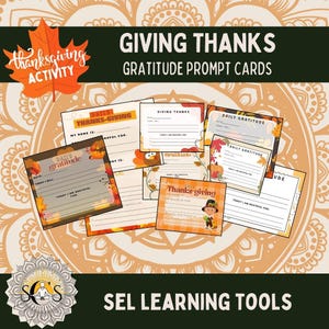 Thanksgiving Gratitude Journal Prompt Cards | for teens | Printable gratitude cards for mindfulness, gratitude, growth mindset, goal setting