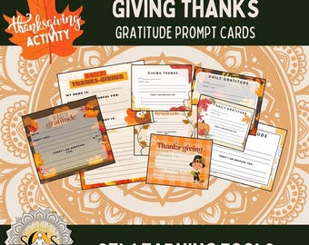 Thanksgiving Gratitude Journal Prompt Cards | for teens | Printable gratitude cards for mindfulness, gratitude, growth mindset, goal setting