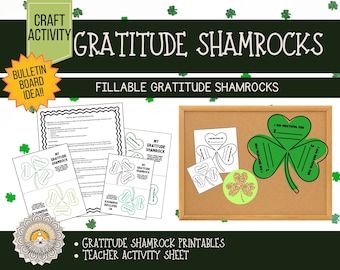 Gratitude Shamrocks | St. Patrick's Day Worksheet and bulletin board idea | Social emotional learning for mindfulness, gratitude, anxiety