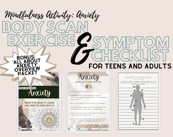 Anxiety Symptom printable worksheet | Body Scan worksheet activity | anxiety worksheet, grounding, mindfulness | social emotional learning