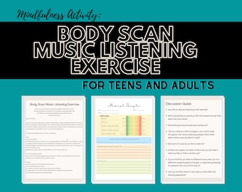 Body scan Music Listening Activity | Printable worksheets for teens, adults | Printable Mood tracker activity | social emotional learning