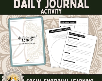 Daily Journal Activity: Mood Tracker, Gratitude Journal, and Mandala for Grounding | Printable journal | printable mindfulness activities