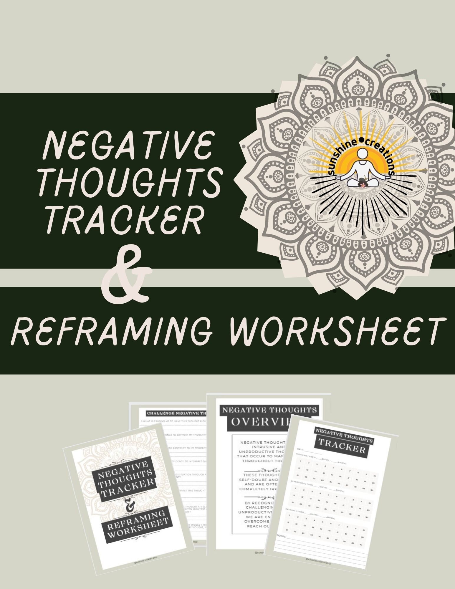 Negative Thoughts Tracker and Reframing Worksheet Printable Worksheet ...