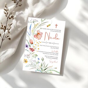 Floral Baptism Invitation Template | Editable Girl Christening Invite | Digital Download