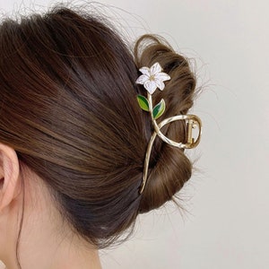 Garra de pelo de metal para mujer, accesorios para el cabello para niñas, elegantes clips de pelo de flores doradas, clip de diadema de cangrejo estilo Barrette, postizo para mujer