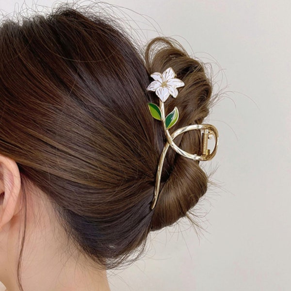 Haarspange aus Metall für Damen, Kopfbedeckung für Mädchen, Haarschmuck, elegante goldene Blumen-Haarspange, Haarspange im Krabben-Stirnband-Stil, Damen-Haarteil