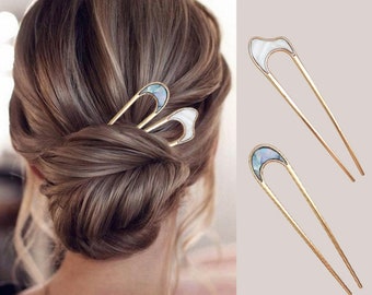 Handmade Fashion Metal Hair Sticks for Women, Hair Bun Maker Headwear, Shell Hair Clip Pins Minimalist U Shape Girls Hairpins,Woman Hairgrip