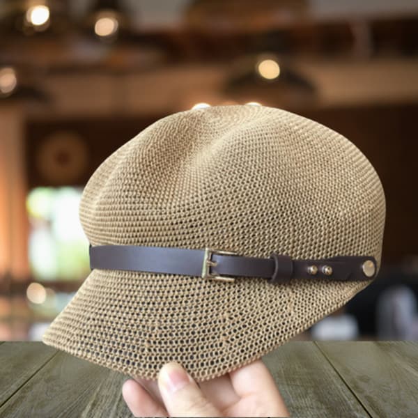 Chapeau de soleil octogonal pour femmes faites à la main, casquette de soleil, casquette de gavroche mince en paille d’été, chapeau de béret tricoté de peintre, chapeau octogonal de voyage de sortie respirant