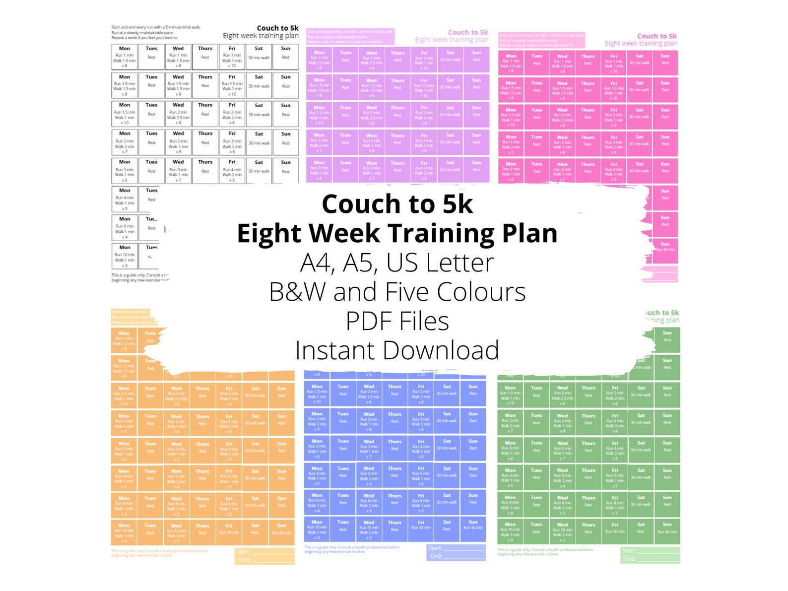 Couch to 5k Eight Week Training Plan. Printable. Running Jogging 5km ...