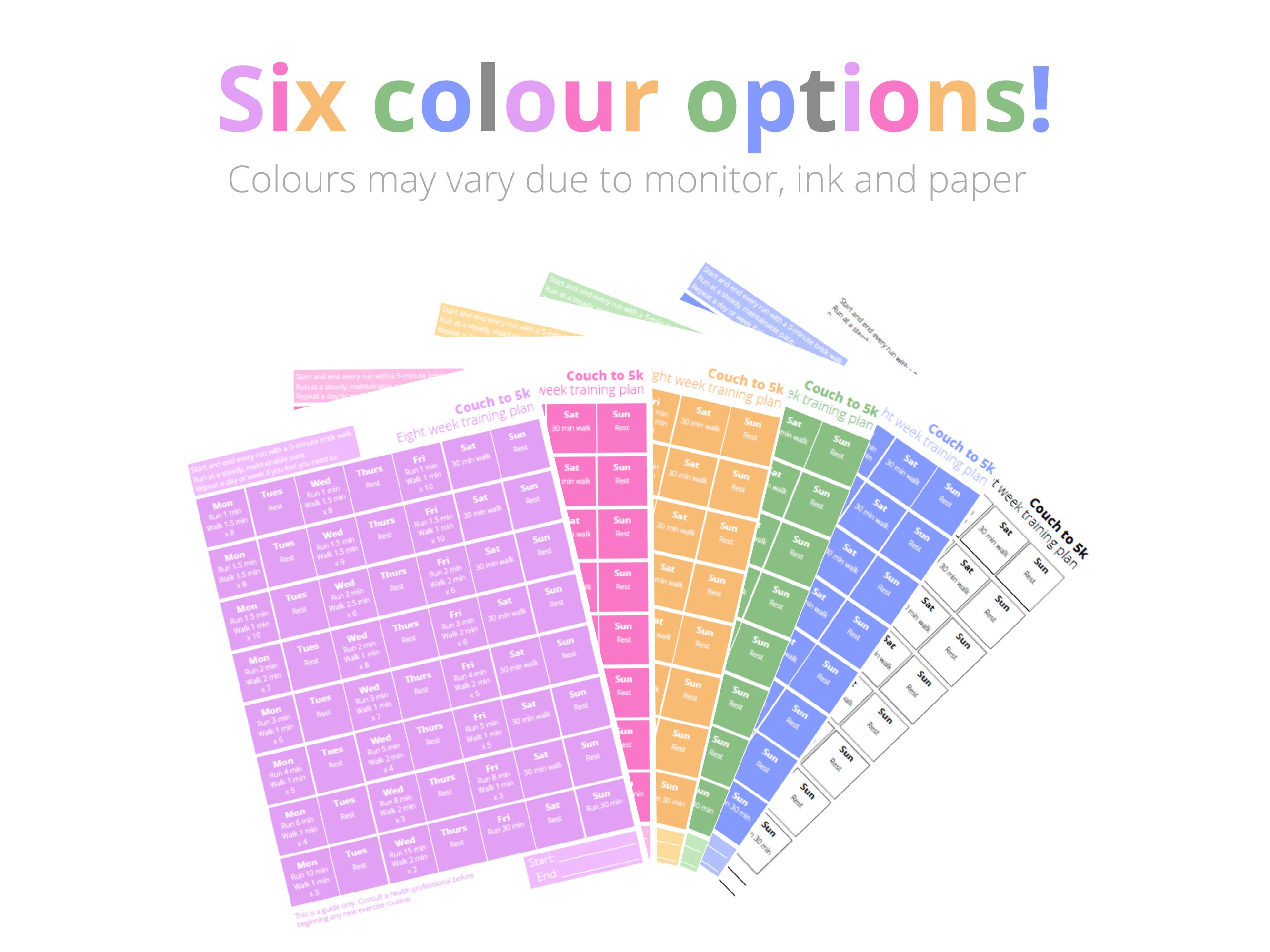 Couch to 5k Eight Week Training Plan. Printable. Running Jogging 5km ...
