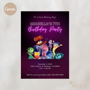 Editable Inside Out Birthday Invitation, Inside Out Birthday, Inside Out Canva Digital Template, Instant Download