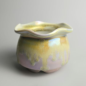 Handmade 3.5&quot; Iridescent Ceramic Plant Pot With Drainage Hole // Small Planter [E92]