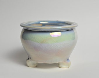 Handmade 3.5" Glazed Iridescent Ceramic Plant Pot With Drainage Hole // Three Footed Mini Planter [B41]