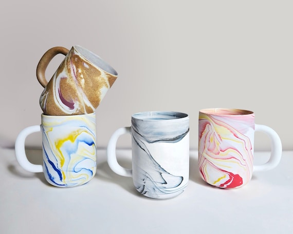 Handmade Marbled Ceramic Coffee Mug // Swirl Watercolour Stoneware Drink Cup  420ml (14oz) - US Tariffs Included - Etsy