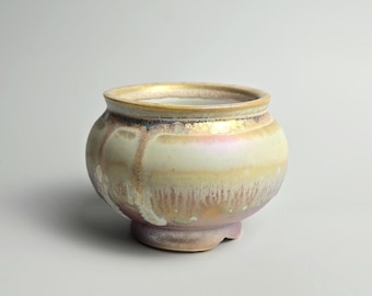 Handmade 3.25" Iridescent Ceramic Plant Pot With Drainage Hole // Small Planter [E53] - US Tariffs Included