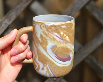 Handmade Marbled Ceramic Coffee Mug // Swirl Watercolour Stoneware Drink Cup 420ml (14oz) - US Tariffs Included