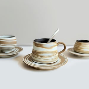 Ensemble de tasses à café faites main // Ensemble de tasses à café en céramique marbrée avec soucoupe et cuillère // Tasse à cappuccino // Tasse à expresso - Tarifs US inclus