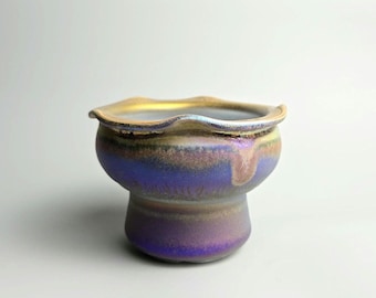 Handmade 4" Iridescent Ceramic Plant Pot With Drainage Hole // Succulent Planter [F33] - US Tariffs Included