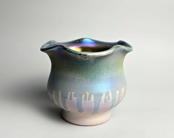 Handmade 4.25" Iridescent Ceramic Plant Pot With Drainage Hole // Small Succulent Planter [E159] - US Tariffs Included