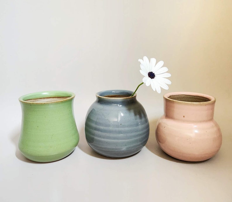 Handmade 3 Ceramic Plant Pots With Drainage / Succulent Pots / Glazed Ceramic Planters / Plant Gift Set / Small Pots / Bud Vase image 1