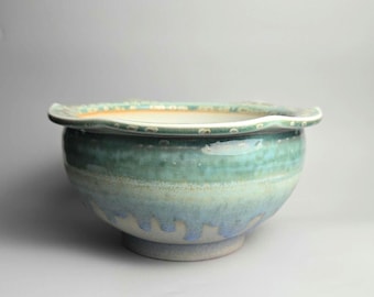 Handmade 7.75" Glazed Ceramic Plant Pot With Drainage // Large Succulent Pot // Bonsai Pot [F68]
