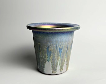 Handmade 3.75" Iridescent Ceramic Plant Pot With Drainage Hole // Succulent Planter [E171] - US Tariffs Included