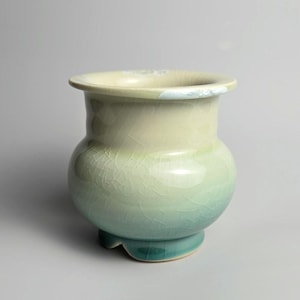 Handmade 3.5&quot; Glazed Ceramic Plant Pot With Drainage Hole // Small Crystalline Planter [E07]