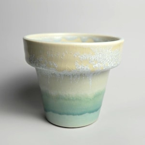 Handmade 4.5&quot; Glazed Ceramic Plant Pot With Drainage Hole // Unique Crystalline Planter [E23]