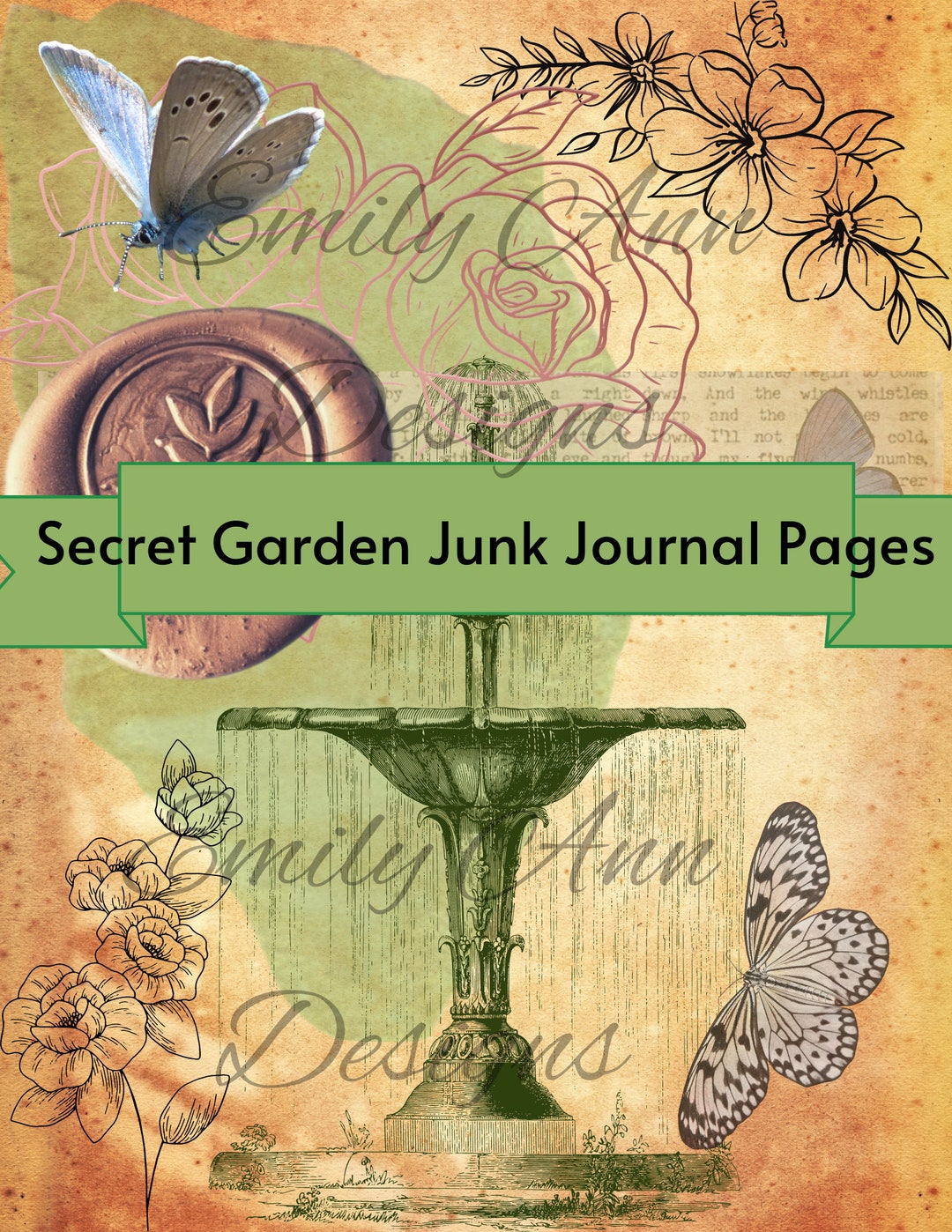 Secret Garden Printable Junk Journal Pages Digital Collage Art Journal ...