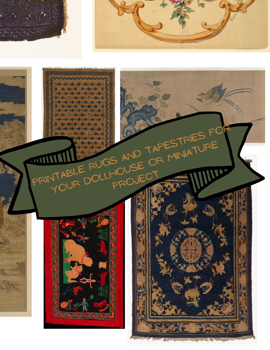 Printable Miniature Rugs and Tapestries Dollhouse Decor, Miniature