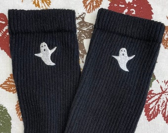 Ghost Embroidered Socks, Halloween Embroidery Crew Socks