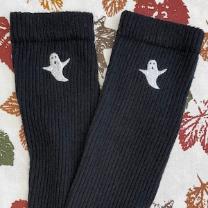 Ghost Embroidered Socks, Halloween Embroidery Crew Socks