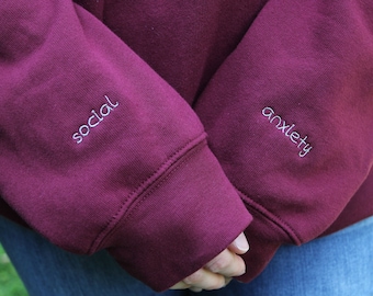 Social Anxiety embroidered custom sweatshirt. Antisocial Bella Canvas soft crewneck, Introvert mental health awareness, cozy self care shirt