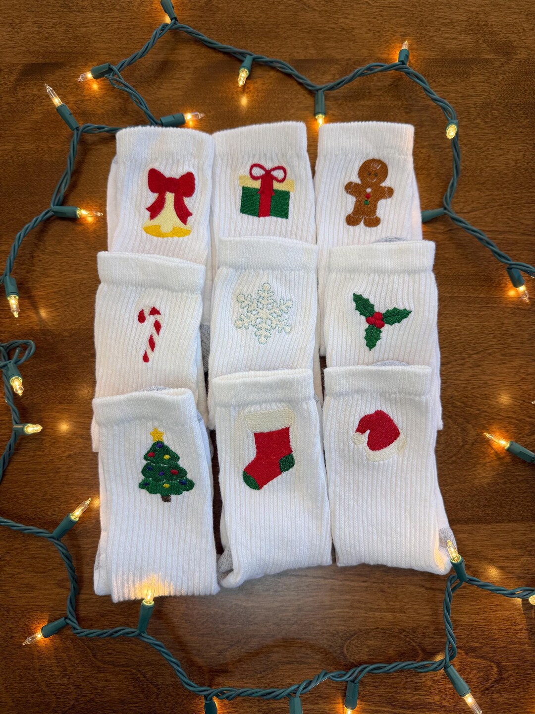 Christmas Embroidered Crew Socks Bundle - 3 Pair, Embroidery Holiday ...