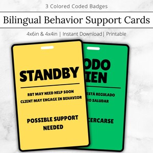 Bilingual Behavior Support Communication Cards, Color‑Coded RBT Communication Badge: Keyring, Reel Badge (Digital Download)