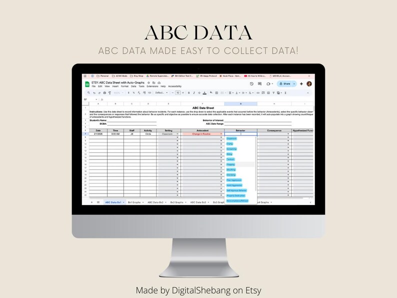 Digital ABC Behavior Data Sheet With Auto-graphs (google Sheets) - Etsy