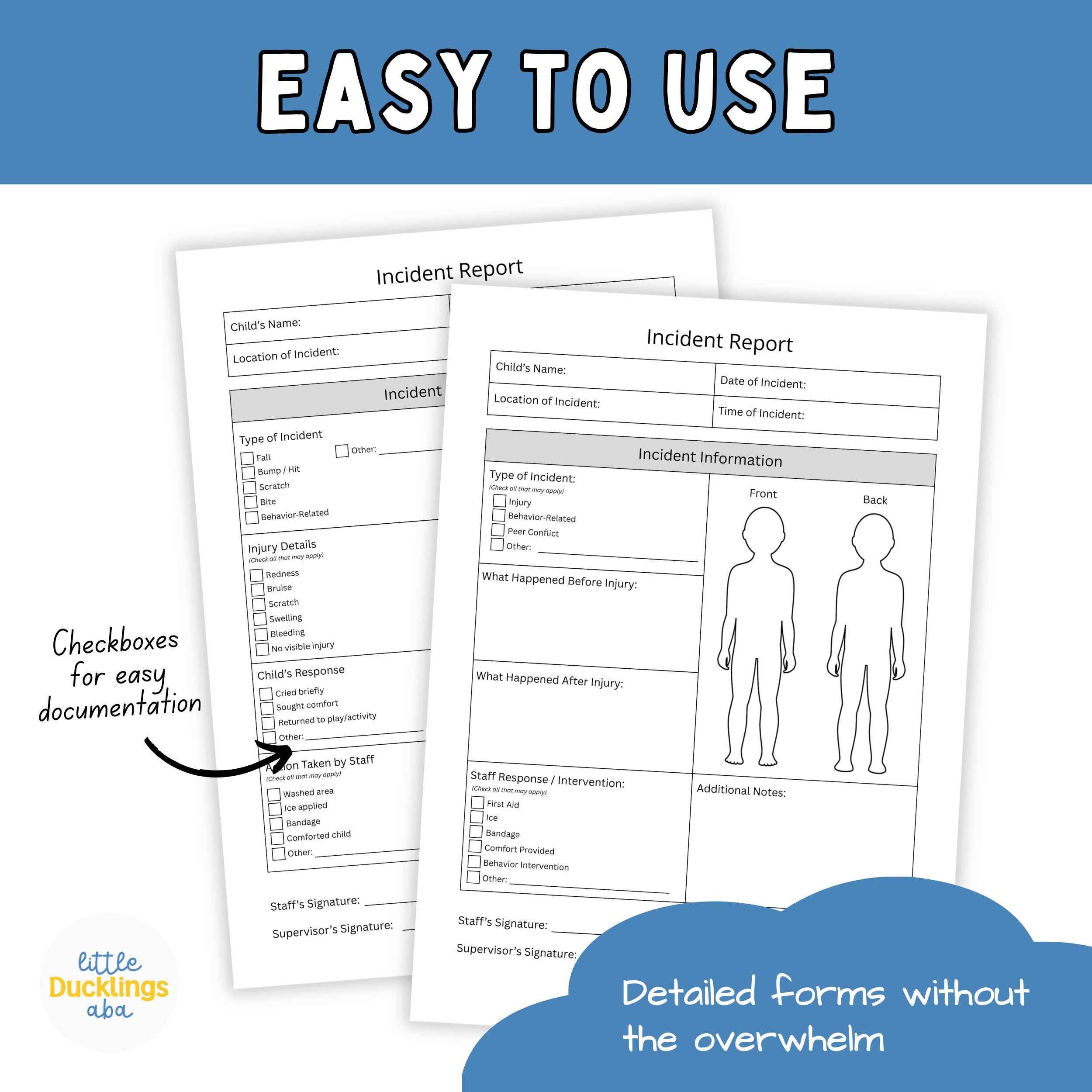 Printable Incident Report Template for Daycare, ABA Clinic & School ...