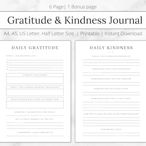 Gratitude Worksheet, Daily Gratitude Prompts, Morning Journal Positivity Journal Notebook Gratitude Printable Goodnotes Journal Kindness