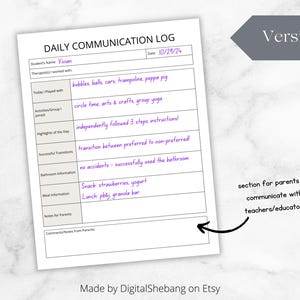 Daily Communication Log, Parent-teacher Report, ABA Therapy (digital ...