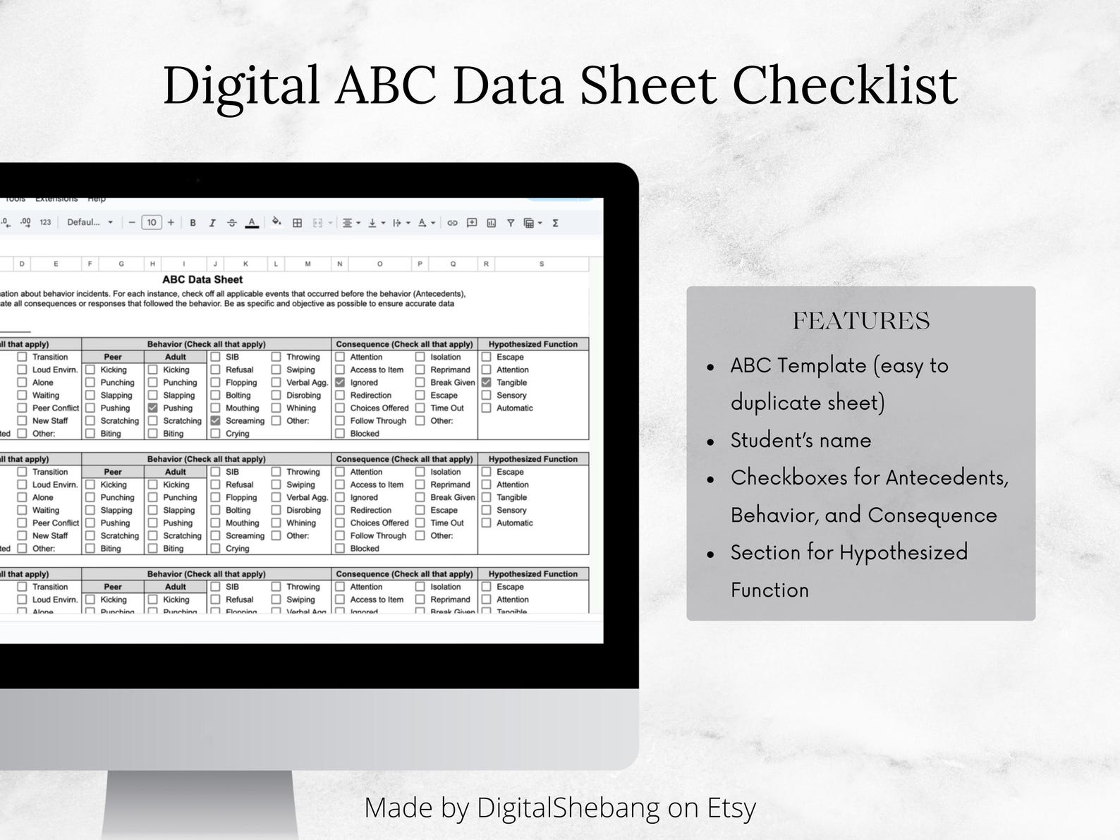 ABC Behavior Checklist Data Sheet - Etsy Canada