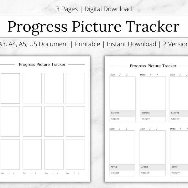 Progress Picture Tracker, Fitness Tracker, Weight Loss Tracker, Printable Tracker, Minimal Tracker, Fitness Goal Tracker, Healthy Lifestyle