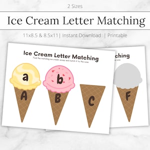 Ice Cream Letter Matching, Alphabet Matching, ABC Busy book, Binder Activity for Toddlers, Alphabet Matching Activity, Preschool, Homeschool