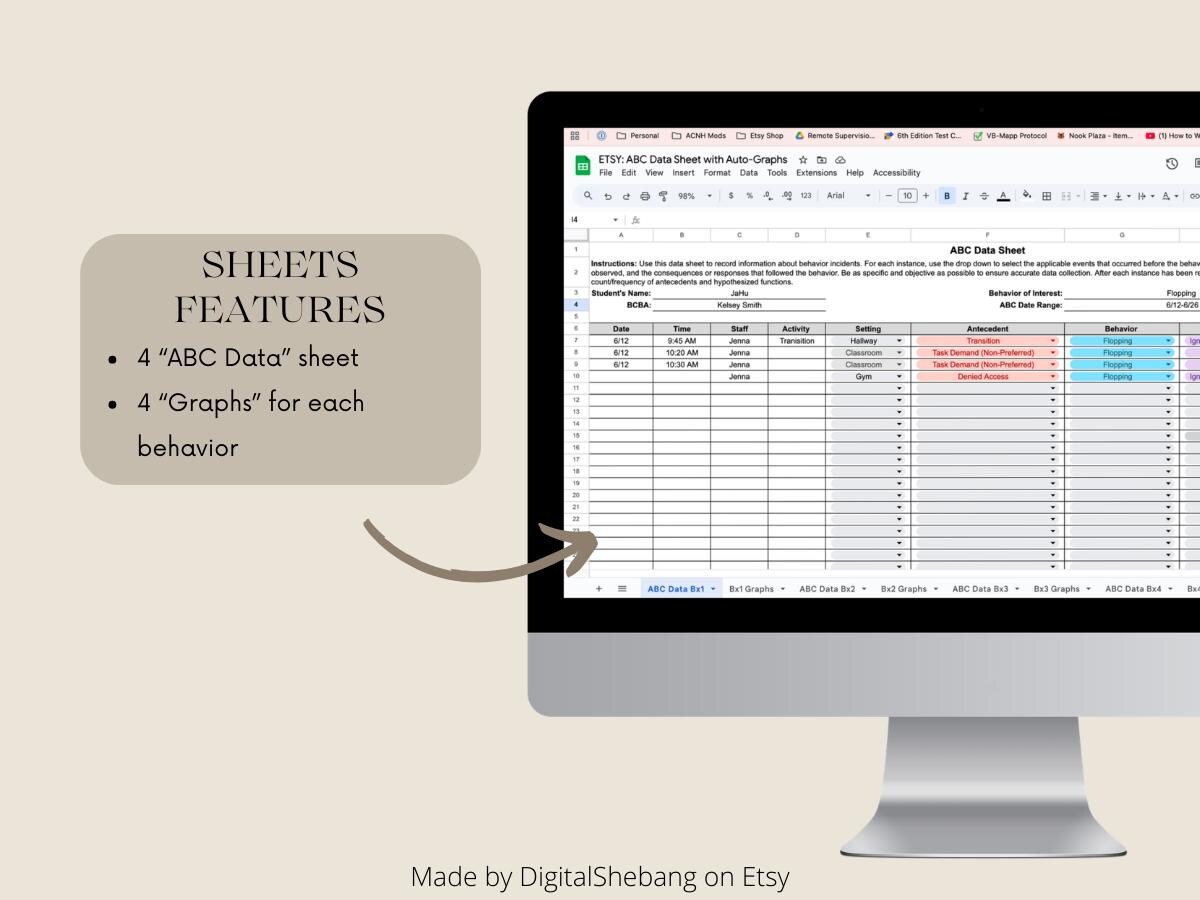 Digital ABC Behavior Data Sheet With Auto-graphs (google Sheets) - Etsy