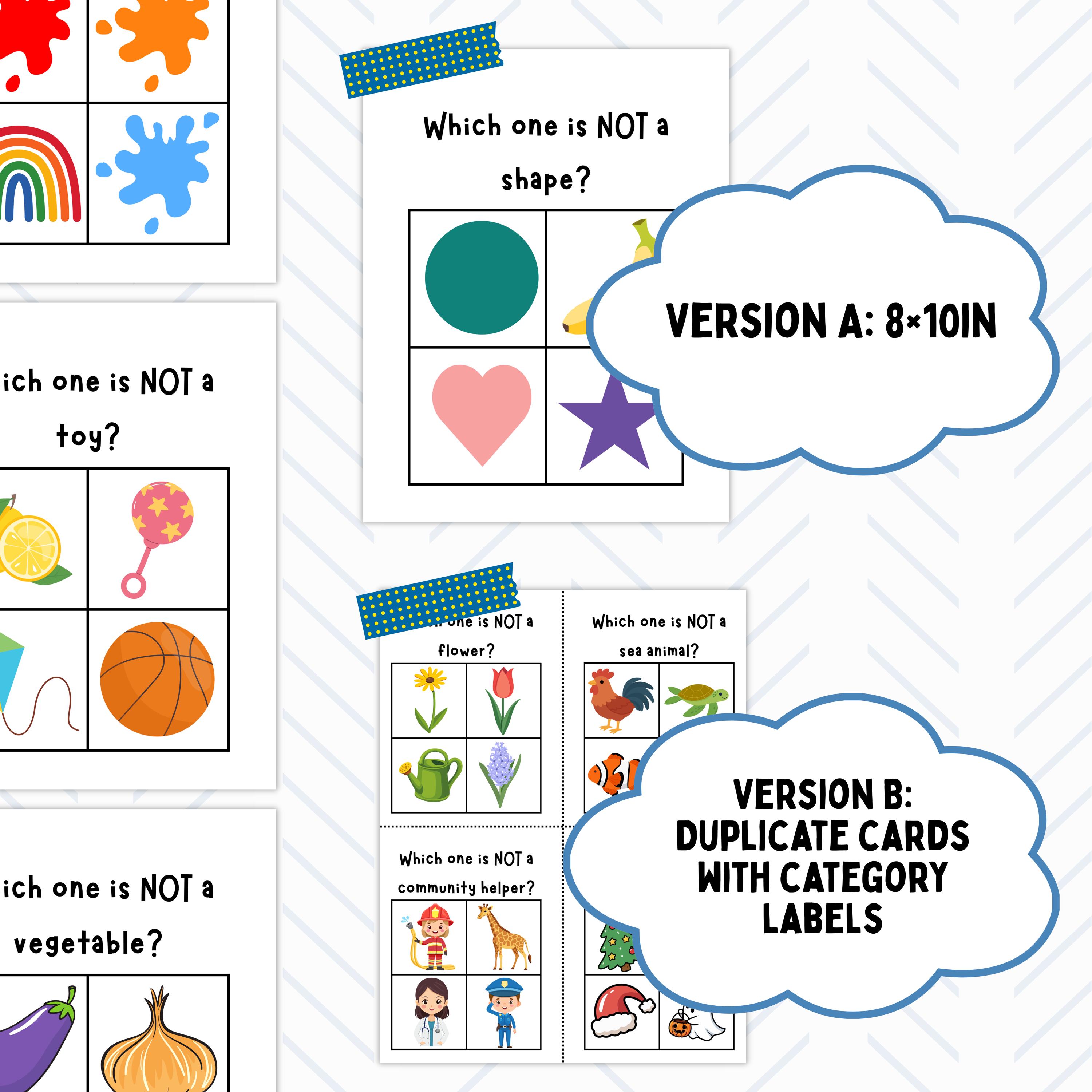 ABA categorization task cards for kids