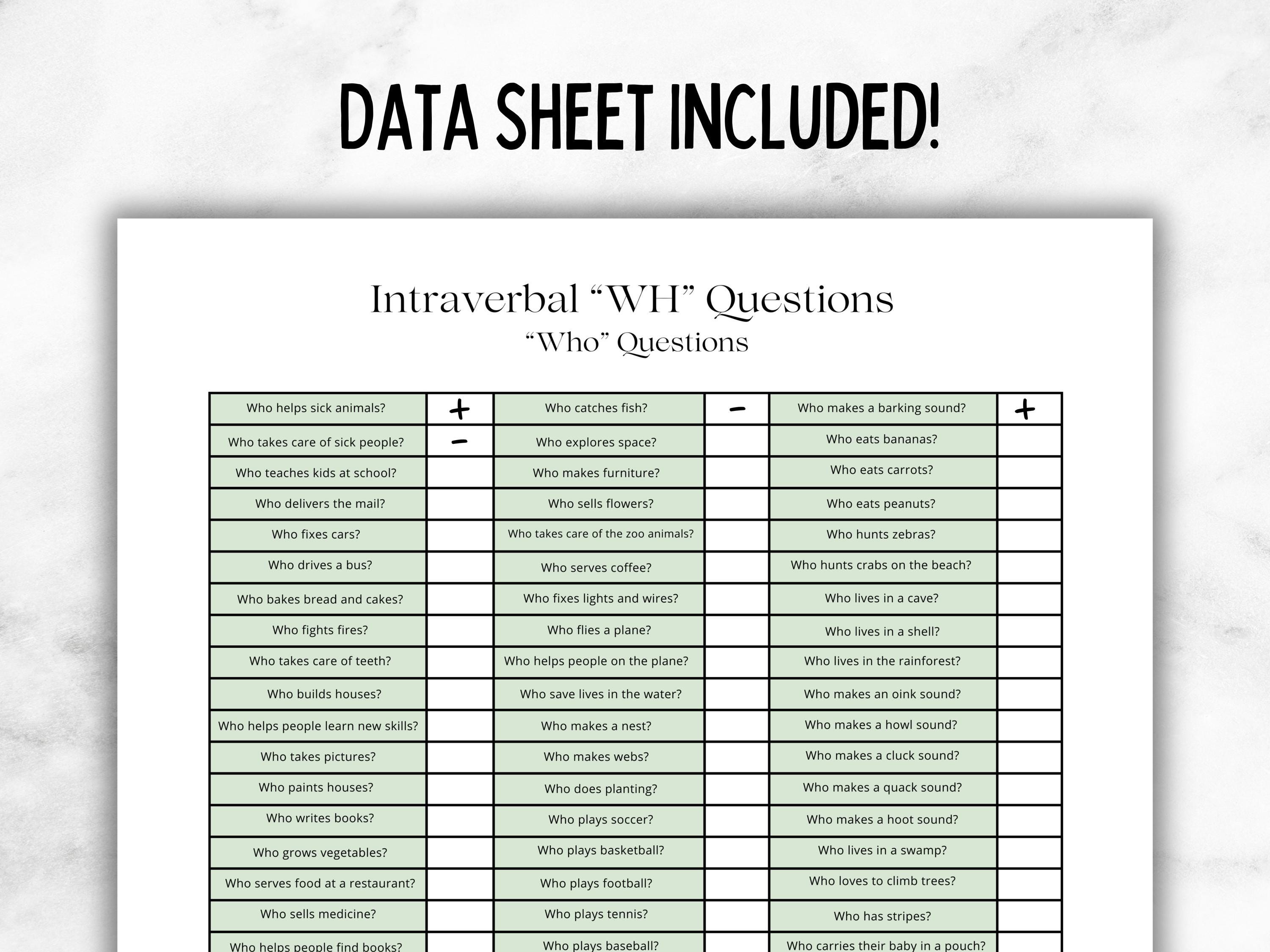 Feature Function Class Intraverbal Examples Who Intraverbal, ABA Who Question, ABA Intraverbal, WH Questions Aba ...