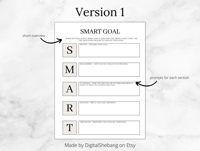 Smart Goal Template, Digital Smart Goal Planner, Printable Goal Planner