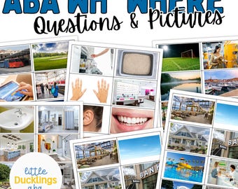 ABA Where-vragenkaarten | Echte foto WH Flashcards | Afdrukbare taalactiviteiten voor autisme, logopedie, rbt, BCBA, leraren, ouders