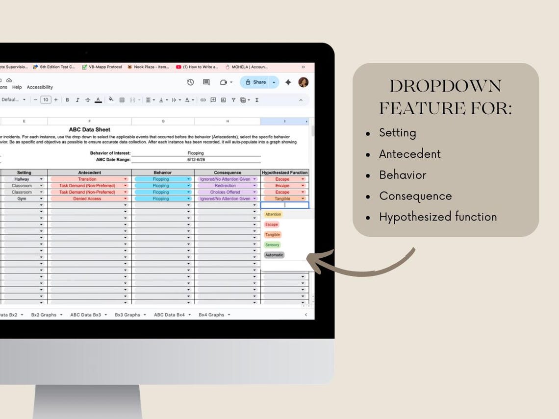 Digital ABC Behavior Data Sheet With Auto-graphs (google Sheets) - Etsy