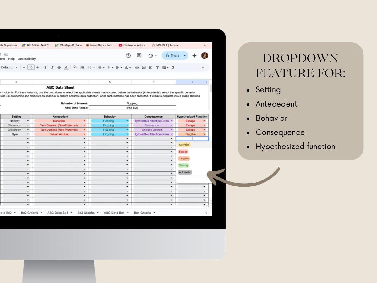 Digital ABC Behavior Data Sheet With Auto-graphs (google Sheets) - Etsy